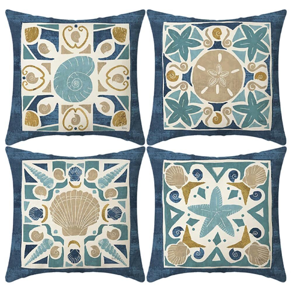 7833 Ocean Blue Pillow Covers 18" x 18" Pack of 4 Coastal Geometric Print